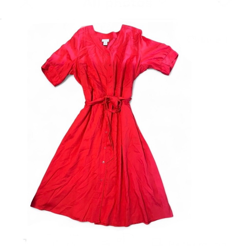 Liz Claiborne Belted Shirt Dress Button Front Shortsleeve Teaberry